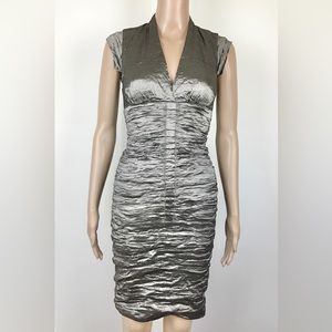 Nicole Miller Metallic Rushed Dress Gun Metal Size 0